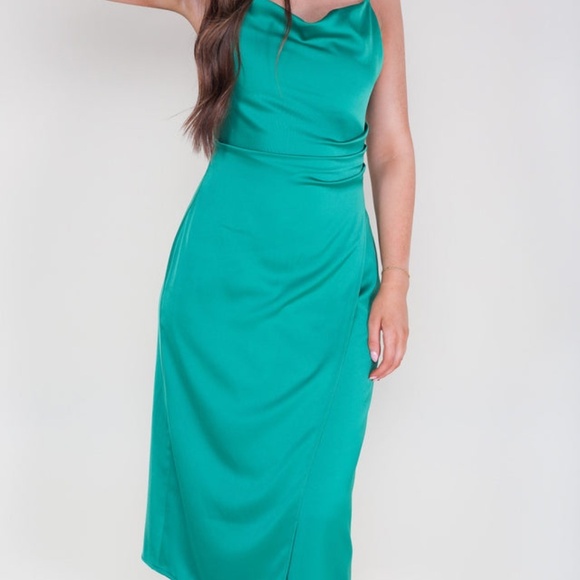 Molly Green Sabrina Champagne Satin Midi Dress Size Large - Picture 7 of 7